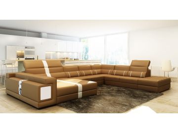 6144 Modern Camel and White Leather Sectional Sofa