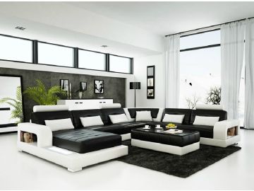 6145 Modern Black and White Leather Sectional Sofa
