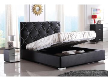 Zeus Modern Black Leather Platform Bed w/ Lift Storage