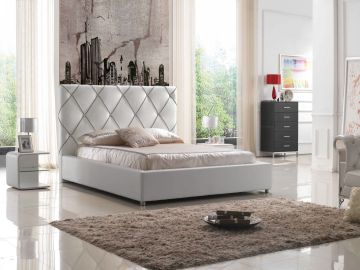Zeus Modern White Leather Platform Bed w/ Lift Storage