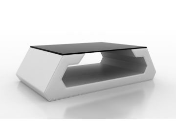 EV27 Modern White Bonded Leather Coffee Table w/ Glass Top