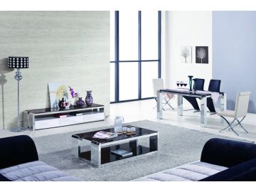 2303 Modern Stainless Steel and Marble Coffee Table