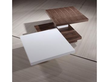 4G038A Modern Wood Venner and White Rotating Coffee Table
