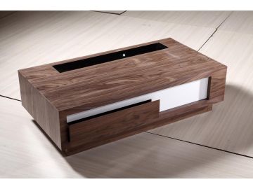 4G066A Modern Wood Veneer and White Coffee Table