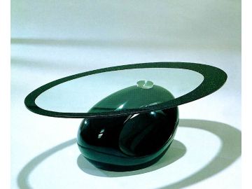 AC376 Contemporary Black Glass Top Oval Coffee Table