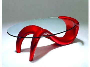 AC377 Contemporary Red Glass Top Coffee Table