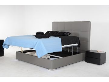 Messina Modern Grey Eco Leather Bed w/ Lift Storage