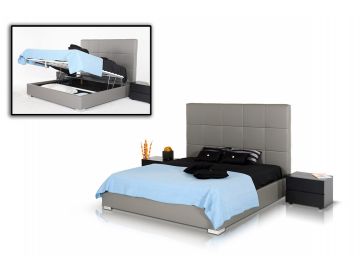 Messina Modern Grey Eco Leather Bed w/ Lift Storage