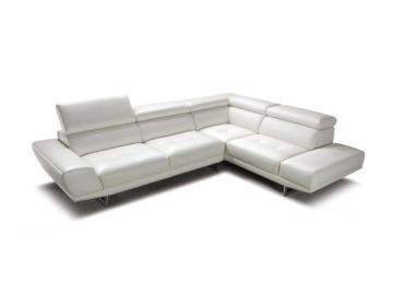 Petunia White Leather Sectional Sofa w/ Retractable Headrests
