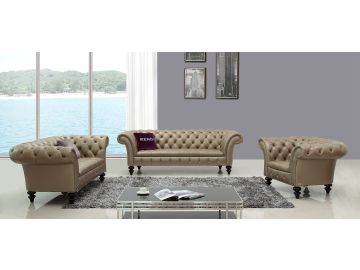 D6036 Transitional Bronze Shiny Italian Leather Sofa Set