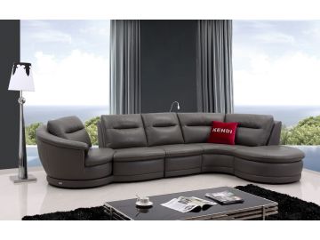 Bedrock Modern Dark Grey Leather Sectional Sofa w/ Light and Audio System