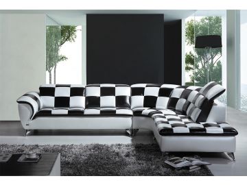 K8478 Modern Black and White Checkered Leather Sectional Sofa