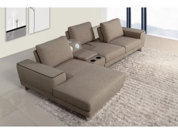 Gatsby Modern Fabric Sectional Sofa w/ Beverage Console and Adjustable Backrests