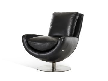 Salone Modern Black Full Leather Lounge Chair