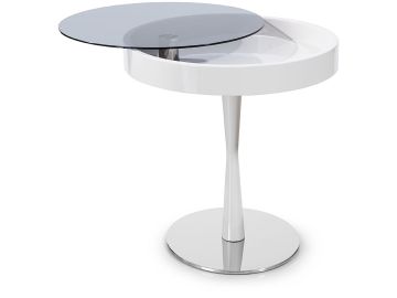 Jackson Modern Brown Oak Round End Table w/ Glass
