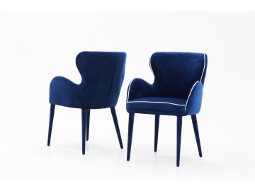 Tigard Mid-Century Blue Fabric Dining Chair