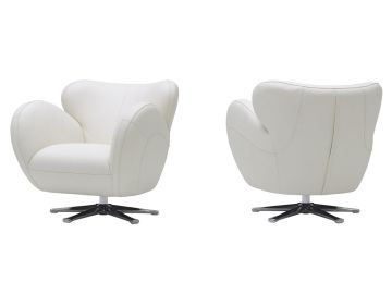 Covina Modern White Leather Swivel Lounge Chair