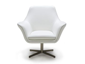 Poli White Modern Leather Swivel Lounge Chair