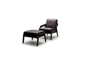 Amory Mid-Century Dark Brown Leather Chair & Ottoman
