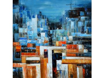 Abstract Blue & Orange Oil Painting