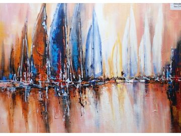 Abstract Sailboats Oil Painting