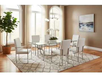 Adelaide Modern Stainless Steel & Glass Dining Table