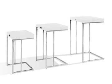 Amelia - Modern White Crocodile Lacquer End Table Set