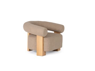 Alamo - Modern Beige Faux Sheepskin + Oak Accent Chair