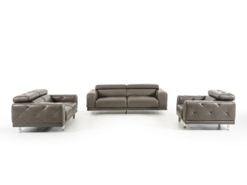 Albury Modern Dark Grey Leather Sofa Set