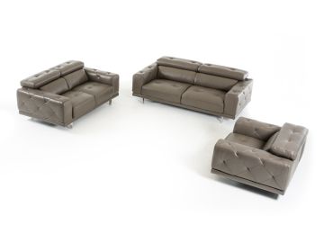 Albury Modern Dark Grey Leather Sofa Set