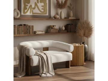 Aledo - Modern Off-White Fabric + Oak Loveseat