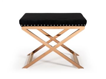 Alexia Modern Black Velvet & Rosegold Stool