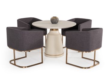 Ariana Modern Off-White Concrete & Brass Round Dining Table