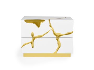 Aspen Modern Wide White and Gold Nightstand