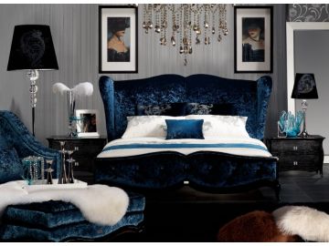 Meridian Teal Velvet Fabric Bed