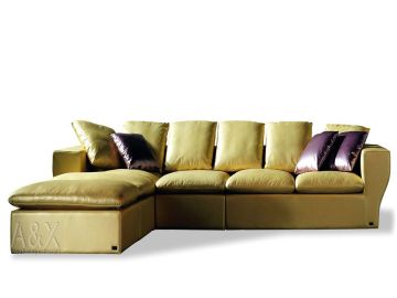 Belvedere Champagne Full Leather Sectional Sofa