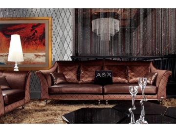 AX019 Transitional Coffee Leather and Fabric Sofa Set