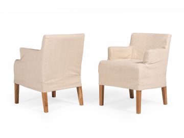 Axtell - Farmhouse Oatmeal Fabric Dining Arm Chair