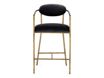 Baird - Modern Grey Velvet + Brass Counter Chair