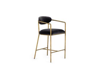 Baird - Modern Grey Velvet + Brass Counter Chair