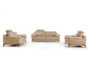 Bandon Mid-Century Taupe Leather Sofa Set