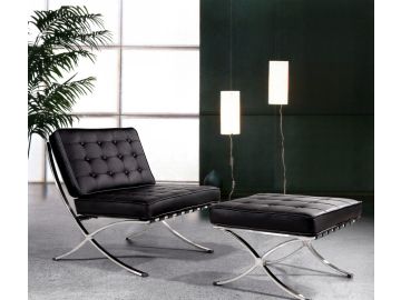 Bellatrix Modern Black Leather "X" Leg Chair And Ottoman Lounge Set