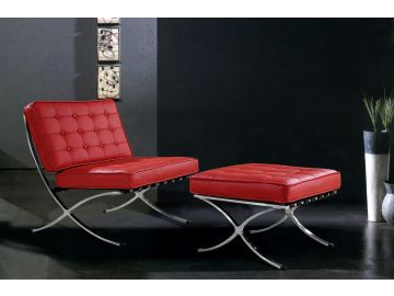 0364 Modern Red Leather "X" Leg Chair And Ottoman Lounge Set