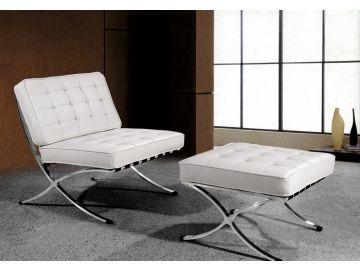 Bellatrix Modern White Leather "X" Leg Chair And Ottoman Lounge Set