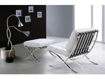 Bellatrix Modern White Leather "X" Leg Chair And Ottoman Lounge Set