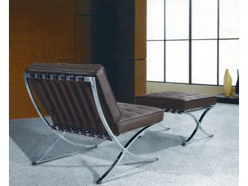 Bellatrix Modern Espresso Leather "X" Leg Chair And Ottoman Lounge Set