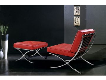 0364 Modern Red Leather "X" Leg Chair And Ottoman Lounge Set
