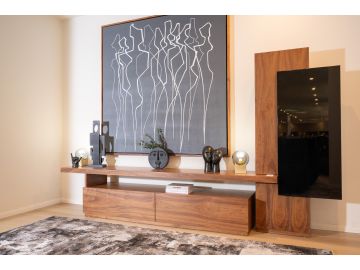 Bashia - Contemporary Walnut + Black Entertainment Center