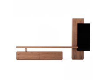 Bashia - Contemporary Walnut + Black Entertainment Center