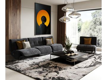 Basil - Modern Black Fabric Large Sofa With 3 Electric Recliners